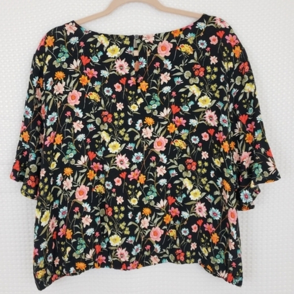 Loft Floral Blouse Lily Bubble Hem Top Black Boho Office Classic Women's Medium - Picture 5 of 10